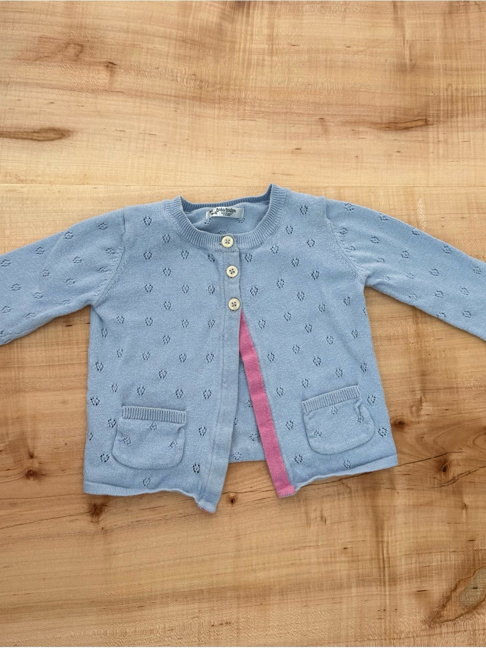 Baby Boden Soft Pastel Blue Eyelet Knit Sweater